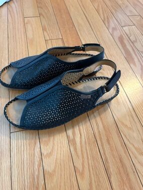 PIKOLINOS Black Laser-Cut Leather Slingback Sandals
